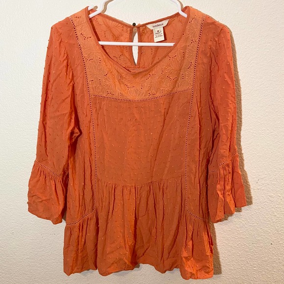 Sundance Susannah Blouse Size Medium Orange Ruffle Swiss Dot Eyelet - Picture 2 of 6